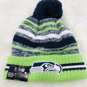 New‎ Era Seattle Seahawks NFL On Field Knit Hat Removable Pom Beanie Green Navy